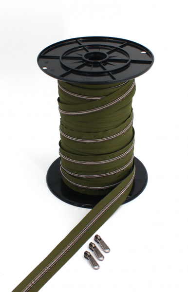 Endlosreißverschluss metallisiert olivgrün/ oxyd (1m)